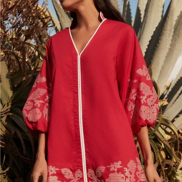 Tuckernuck Red and White Dress Caftan NWT Size S - Picture 7 of 8